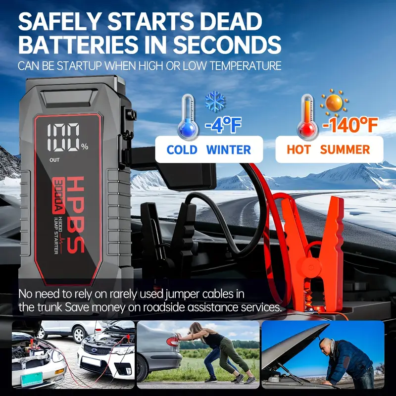 pack with power bank 12v battery booster charger for 10 and 8 0l diesel engines motorcycle car suv pick up truck dead battery multi functional flashlight for Product details 3
