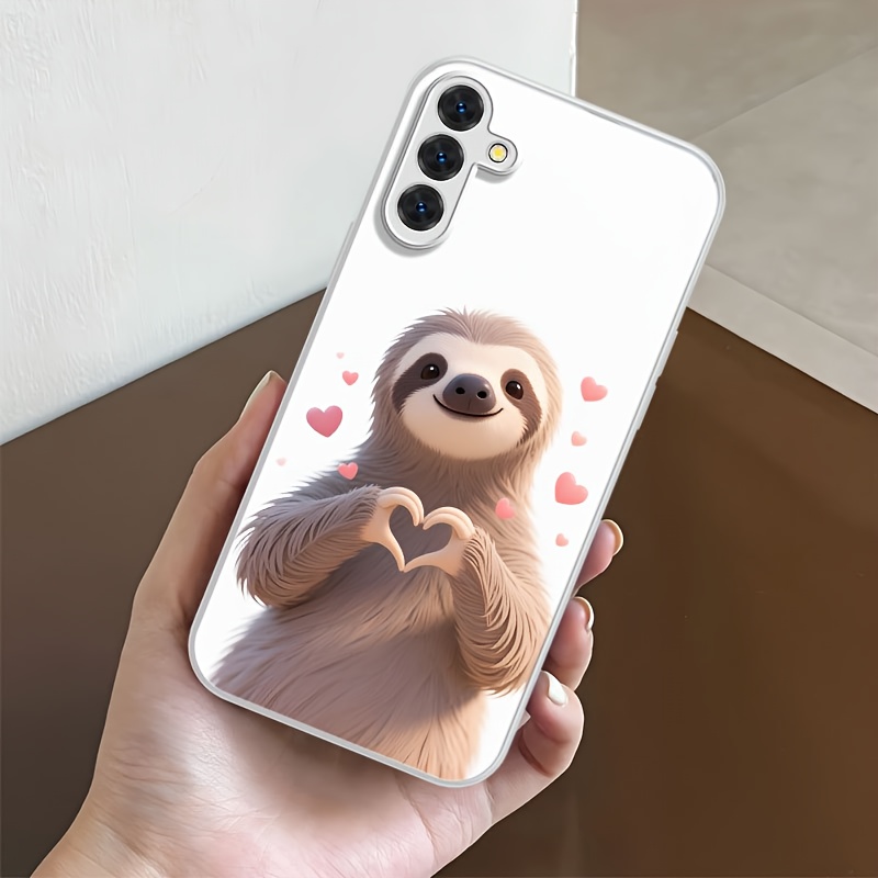 TEMU Phone Case: Cute Sloth Heart Hand Beautiful Art Silvery Frame Glass Phone Case Compatible With Galaxy A04 A04s A06 A13 A14 A15 A16 A22 A23 A24