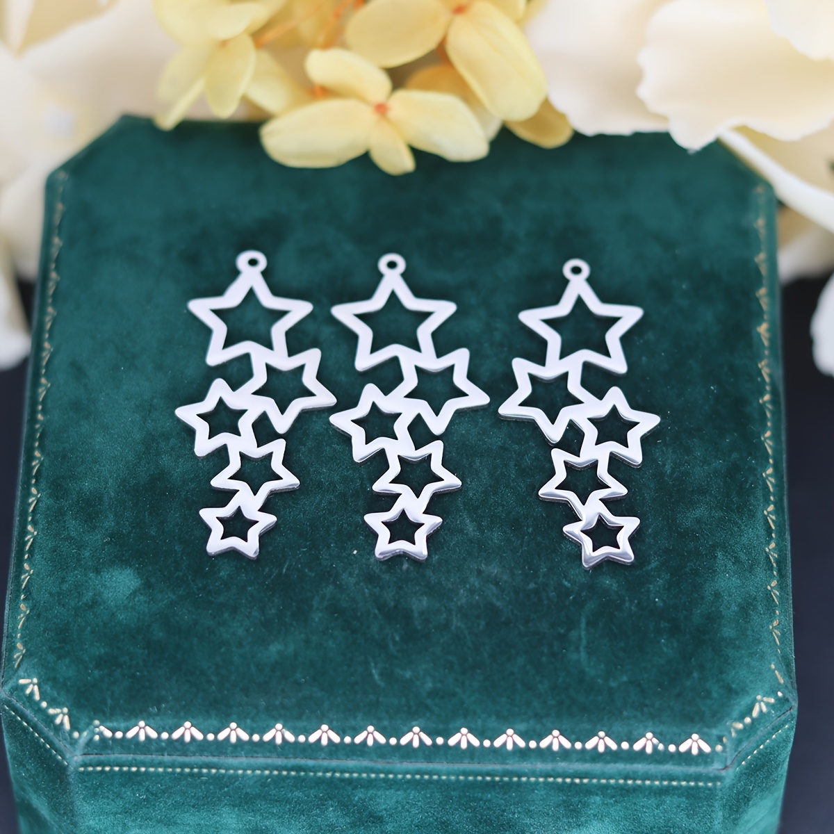 Image of Set Of 3 Trendy Layered Star Cluster Stainless Steel Pendant Earrings, Perfect For Jewelry Making And Handmade Necklaces
