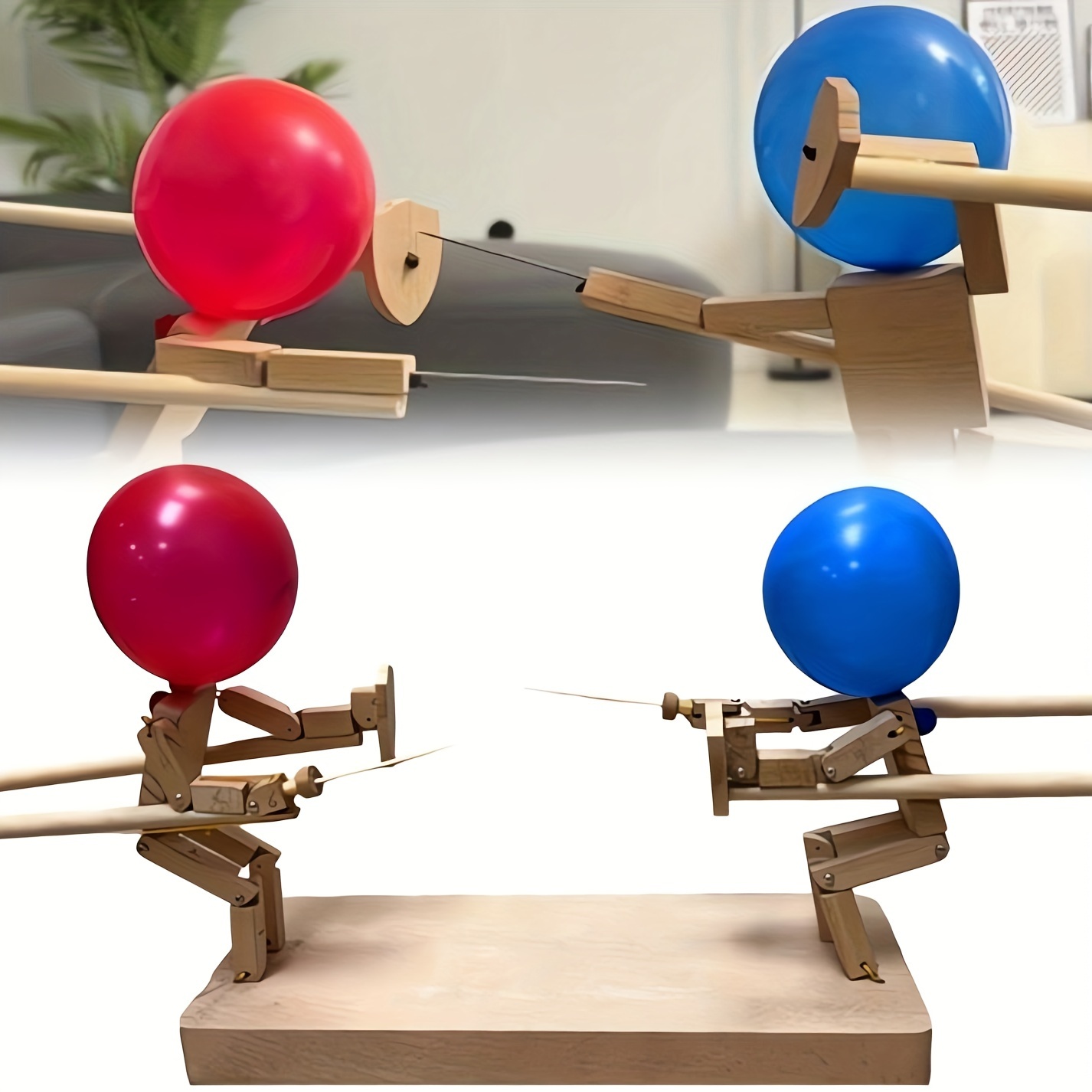 

Balloon Bamboo Man Battle - Wooden Battle Game For 2 Players, Fast-paced Balloon Fight
