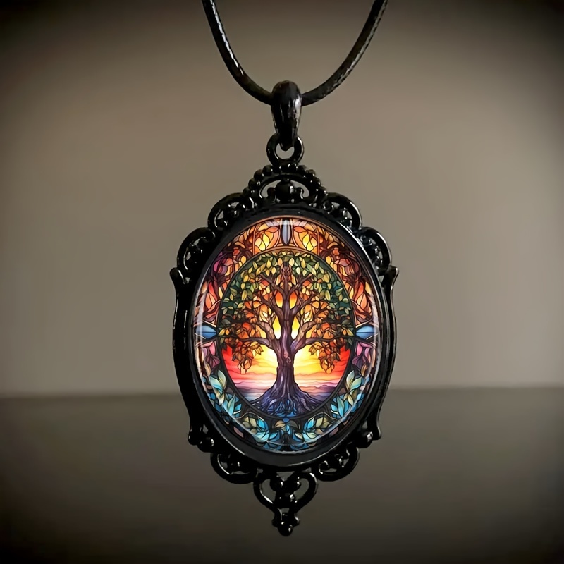 

1pc Fashion Elegant Tree Of Black Frame Glass Necklace Romantic Gift Jewelry