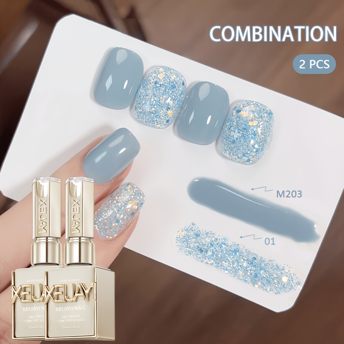 Image of Xeijayi 2 Colors Glitter Gel Polish Suitable For Nail Art - /led , Soaking Gel, -free / With Glitter & Base For Salon & Diy Nail Designs, Compatible For Use