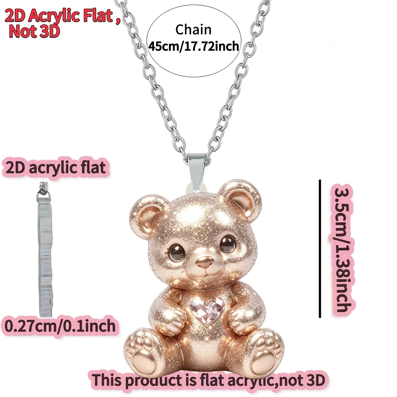 Women's Bear Pattern Acrylic Printed Pendant Necklace