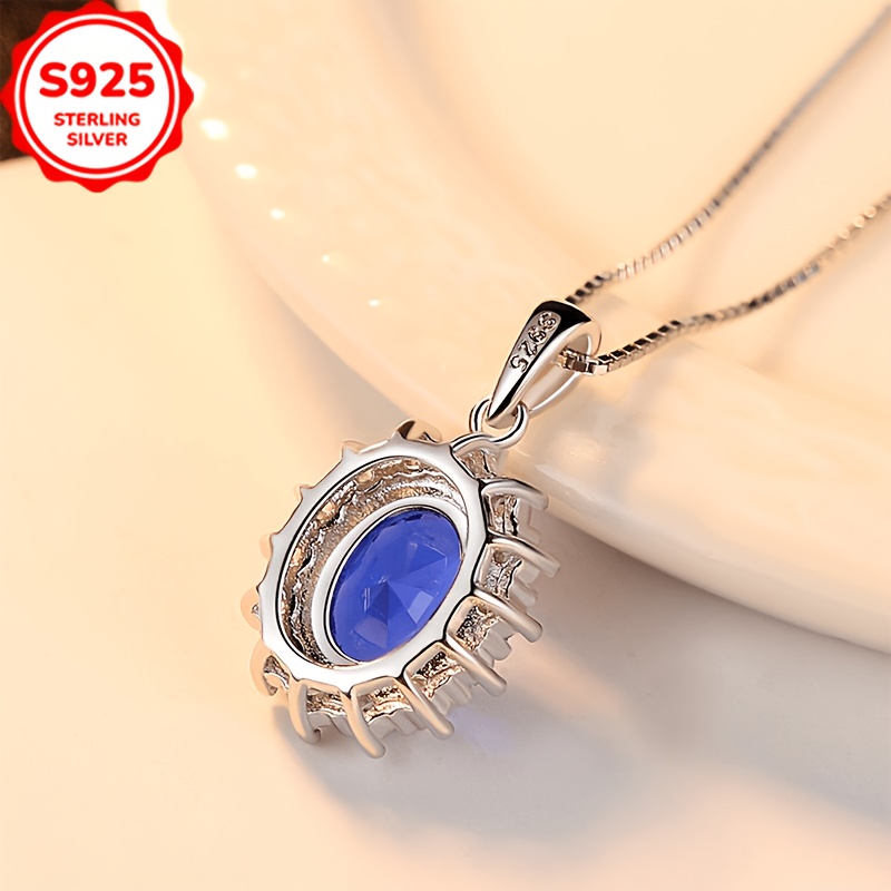 S925 Premium Blue Oval Pendant Necklace, Elegant Gift