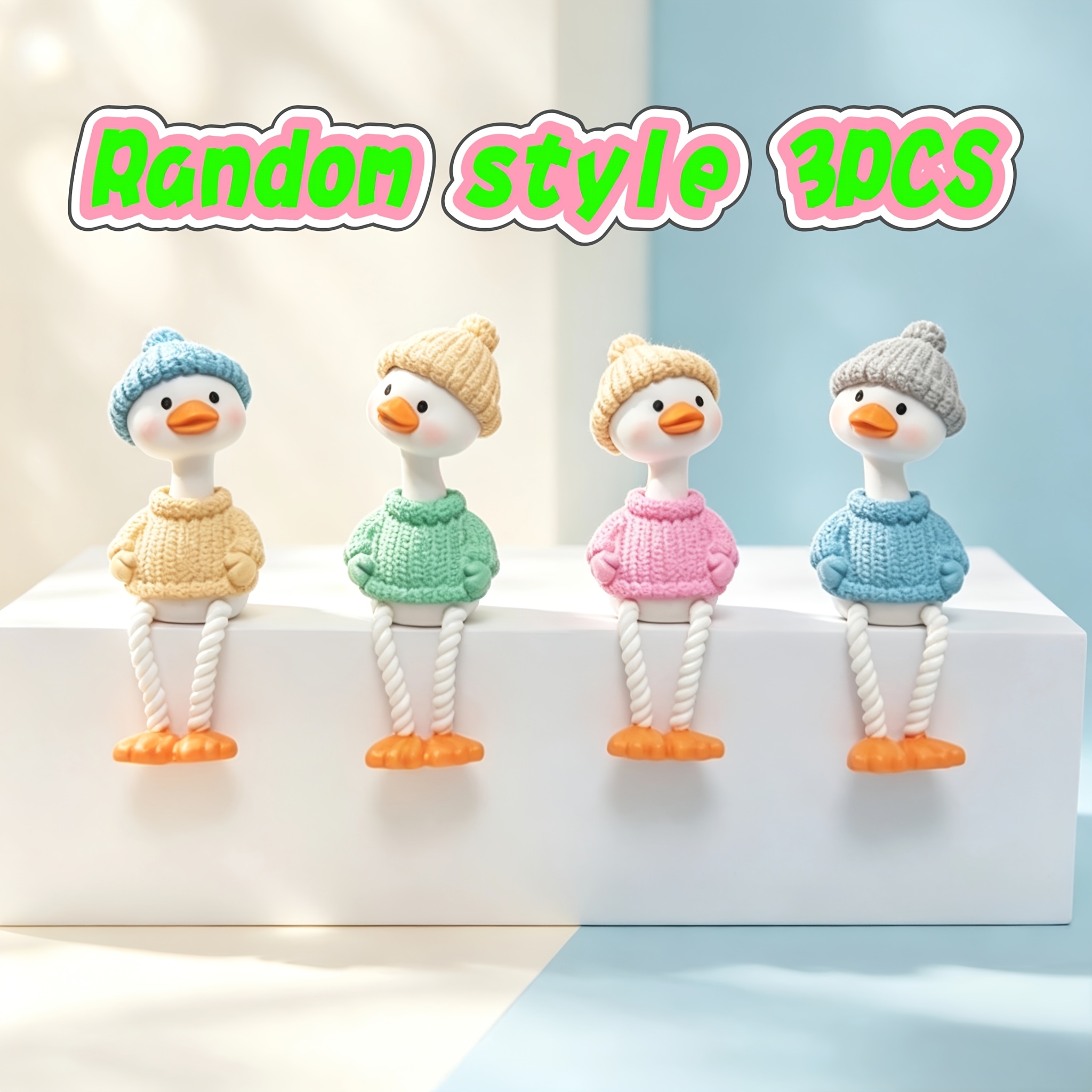 TEMU Lot de 3 figurines décoratives style aléatoire, "Palette de couleurs dopamine ambiance douillette Petit caneton avec chapeau et pull, longues