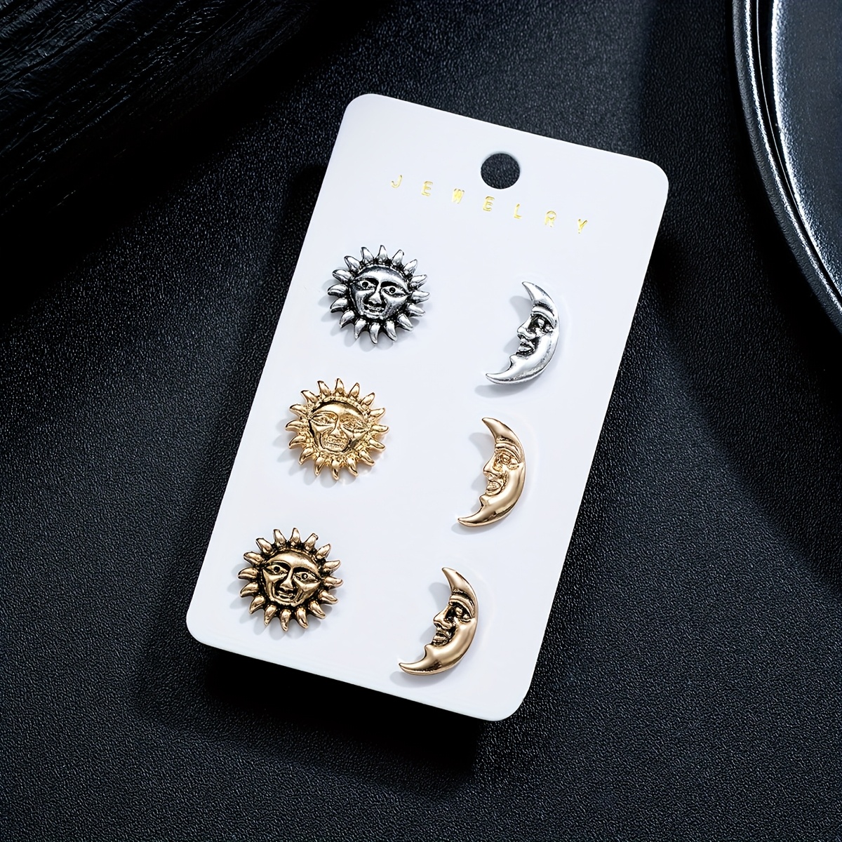 TEMU 3 Pairs Vintage Sun And Moon Hoop Earrings Set - Unisex, Asymmetrical Design With Golden-tone Alloy, Or Parties, Party Accessories|vintage Style
