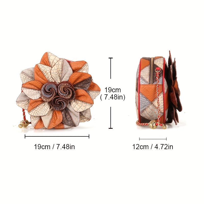 Genuine Leather Flower Crossbody Bag for Women - Vintage Style, Adjustable Strap, Zipper Closure, Polyester Lining, Crocodile Pattern, Mixed Colors, Elegant Accessory for Casual or Formal Occasions, Versatile Crossbody Bag | Vintage Floral Bag | Genuine Leather Bag, Purse Crossbody