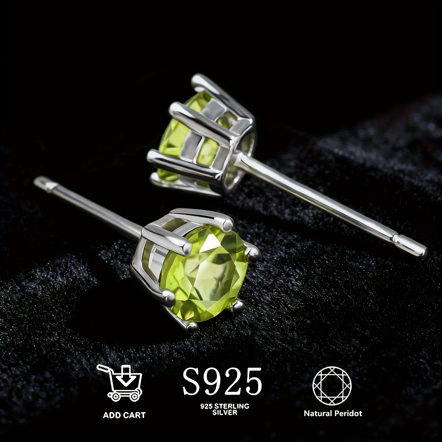 Elegant Natural Peridot S925 Silver Stud Earrings