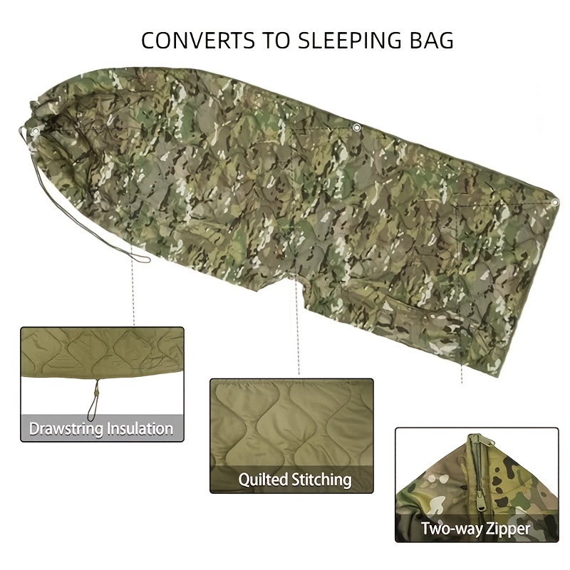camouflage multifunctional outdoor blanket hooded cape sleeping bag poncho for camping hiking     polyester   with camo pattern camping accessories details 2