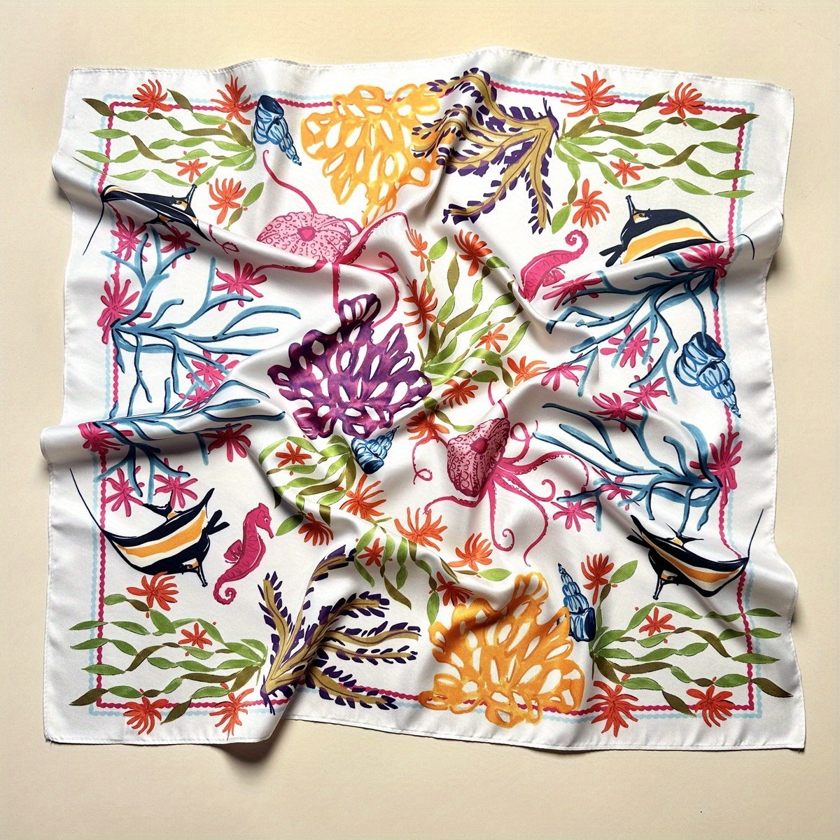 TEMU Bufanda Cuadrada Estampado Coral Mundo para Mujer 1