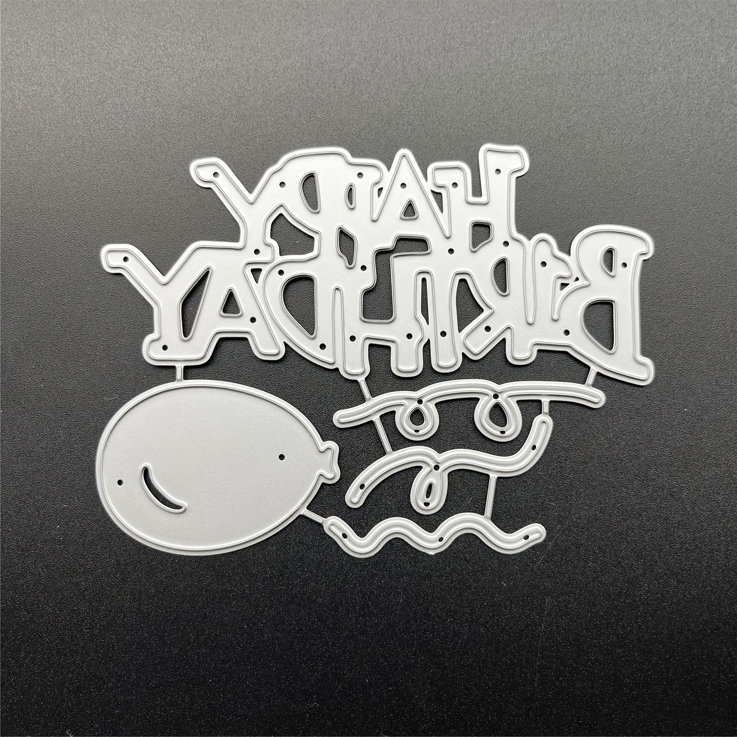 1pc Happy Birthday Balloons Metal Cutting Die, Silvery-gray, Fantasy Theme, Suitable For Diy Scrapbooking, Embossing, Handmade Greeting Card Making, Gift Card Making.