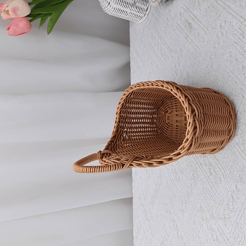 TEMU Panier de rangement tissé suspendu perçage, organisateur de cuisine style nordique, panier d' portatif ( crochet), paniers d'étagère