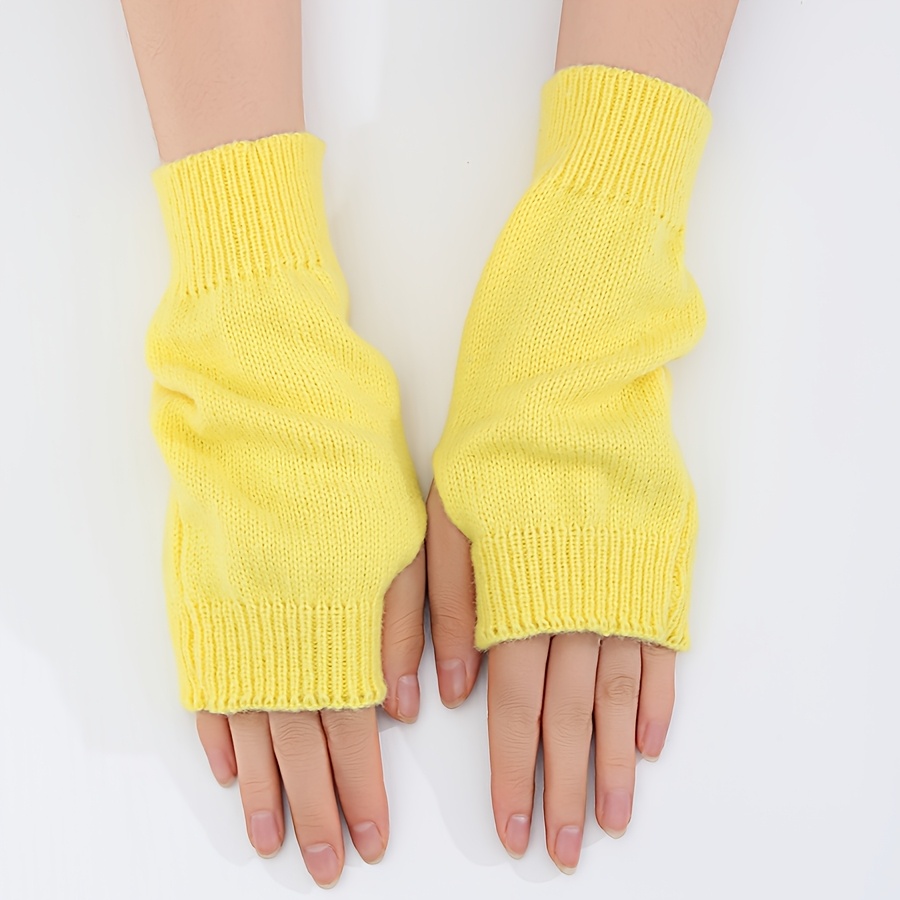 TEMU [autumn Winter] 1 Pair Warm Candy-colored Women's Gloves Individual Trendy Striped Half-finger Gloves Cold-proof High-elastic Fingerless Gloves