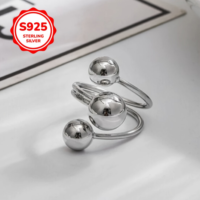 925 Silver Adjustable Planet Round Ball Opening Ring, Creative Design