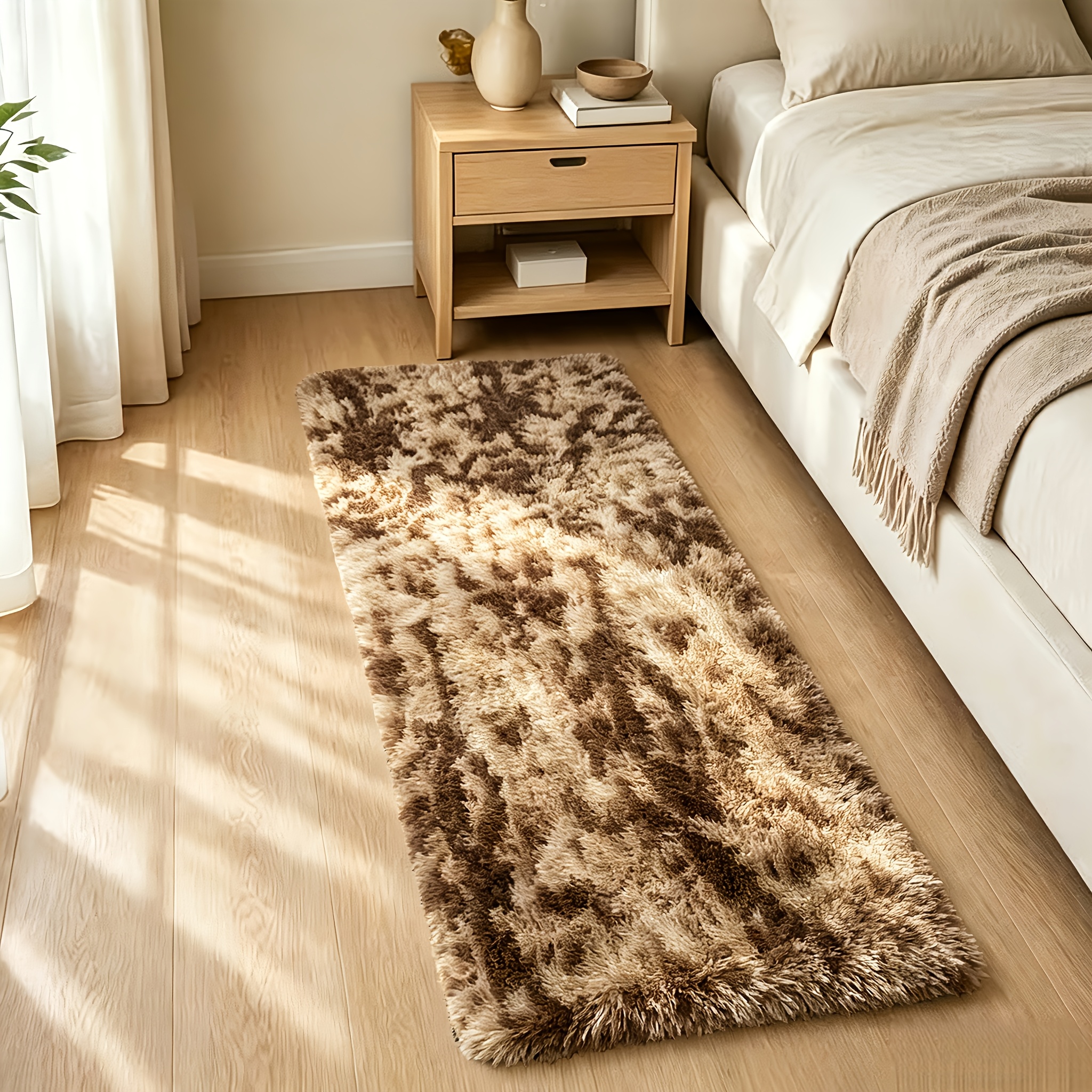 TEMU 1 pieza de alfombra de felpa de lujo nórdica - Adhesiva adecuada para junto a la cama, tapete largo rectangular para piso adecuado para