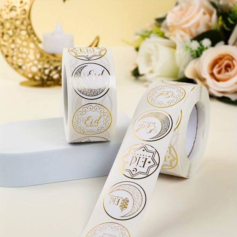 

1roll, Envelope Stickers Golden Stamping Sticker Easy To Peel Off Ramadan Theme Exquisite Pattern Stickers For Diy Arts Crafts Gift Wrap Eid Holiday Decoration Moon Castle Pattern