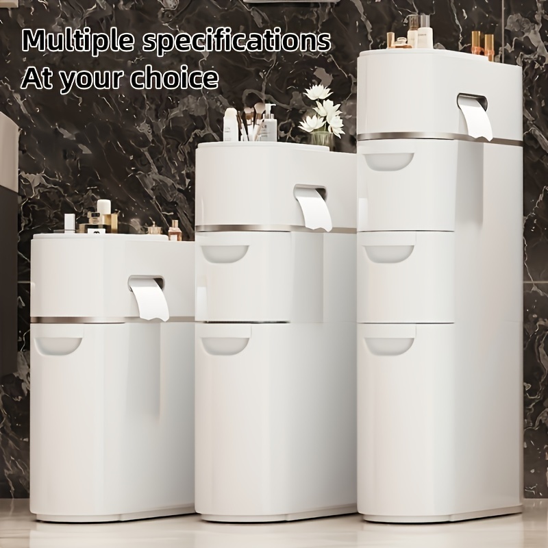 Slim Organizer Cart with Three Layers and Tissue Holder, White Plastic