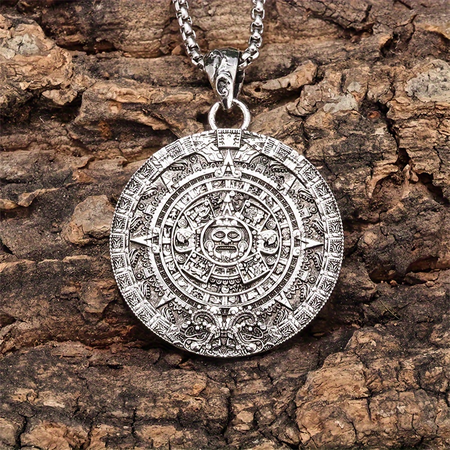 Image of 1pc Vintage Solar Calendar Mystical Disc Pendant Necklace Men's Fashion Jewelry