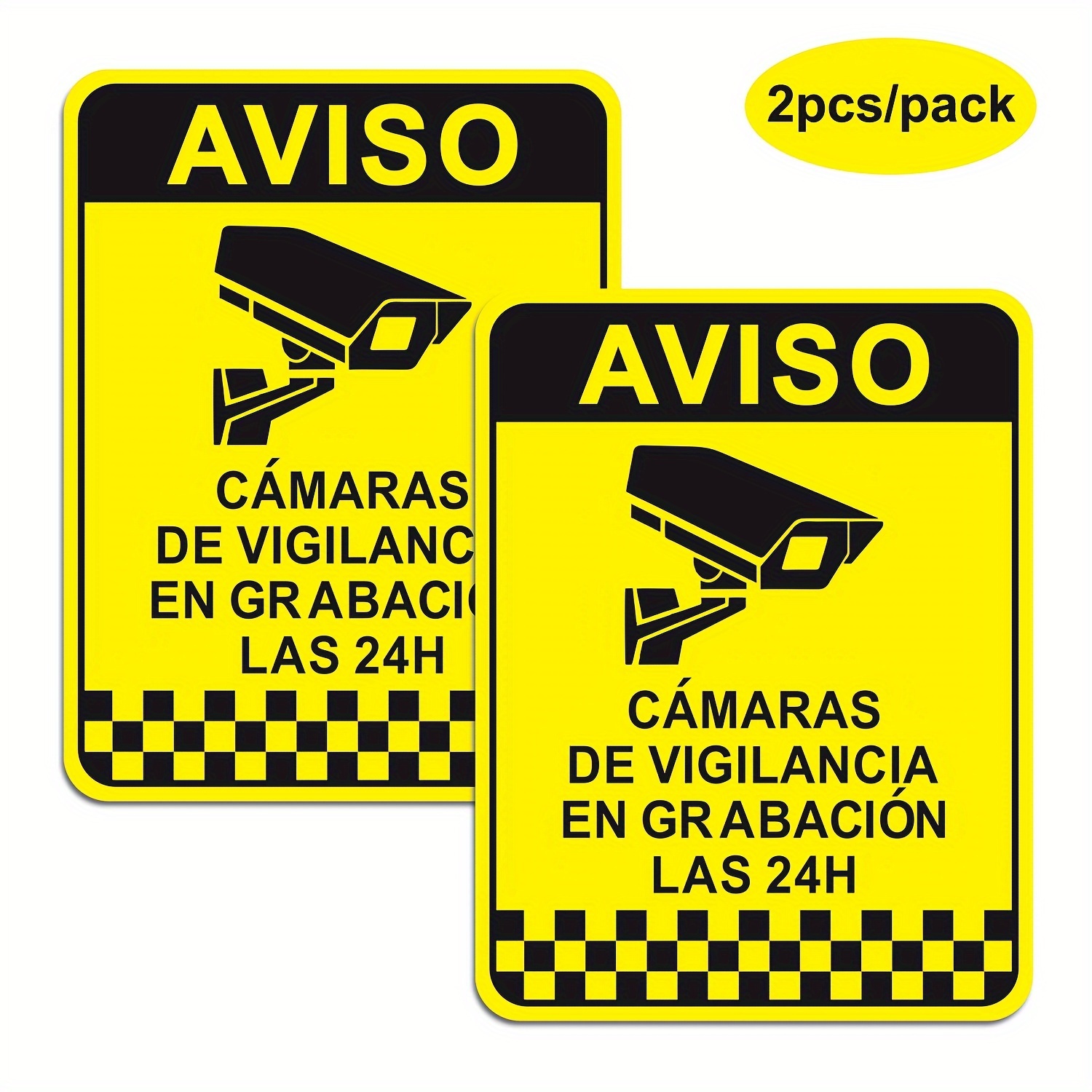 

2-pack Pvc Surveillance Warning Signs In Spanish, 24-hour Video Recording Alert Tape Flags, Adhesive Cctv Security Decals