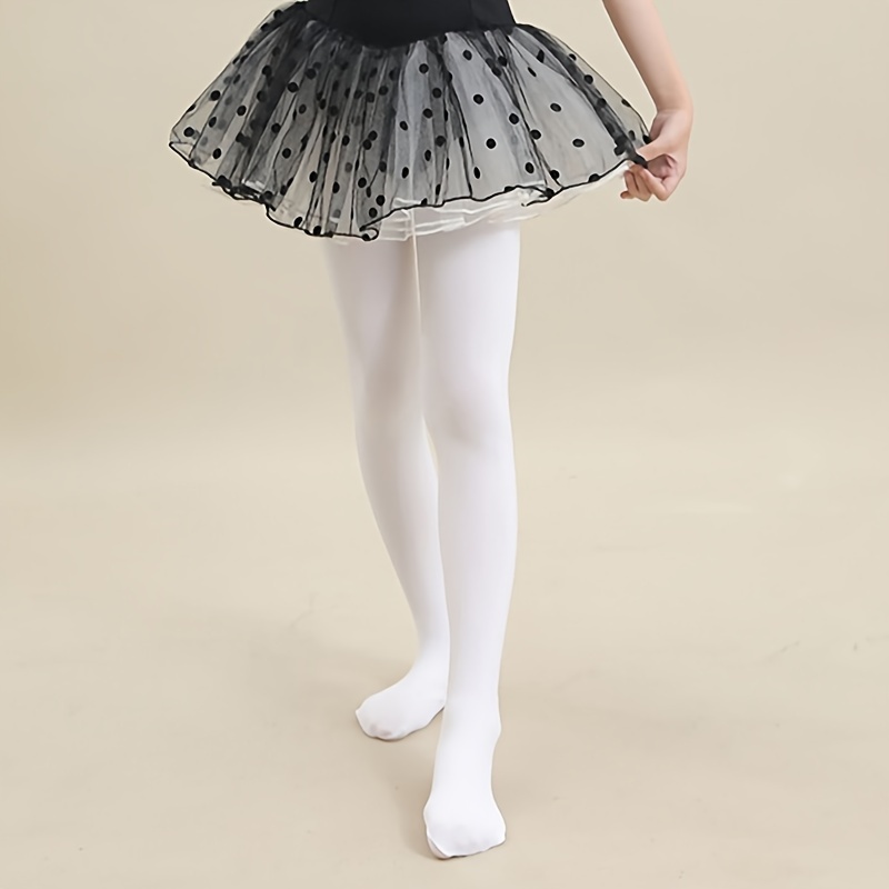 1 Pair Kids Pure Color Dance Socks, Spring/Summer Thin Velvet Pantyhose, Black/White/Pink, 100% Polyamide, Machine Washable, Solid Color Knit Fabric