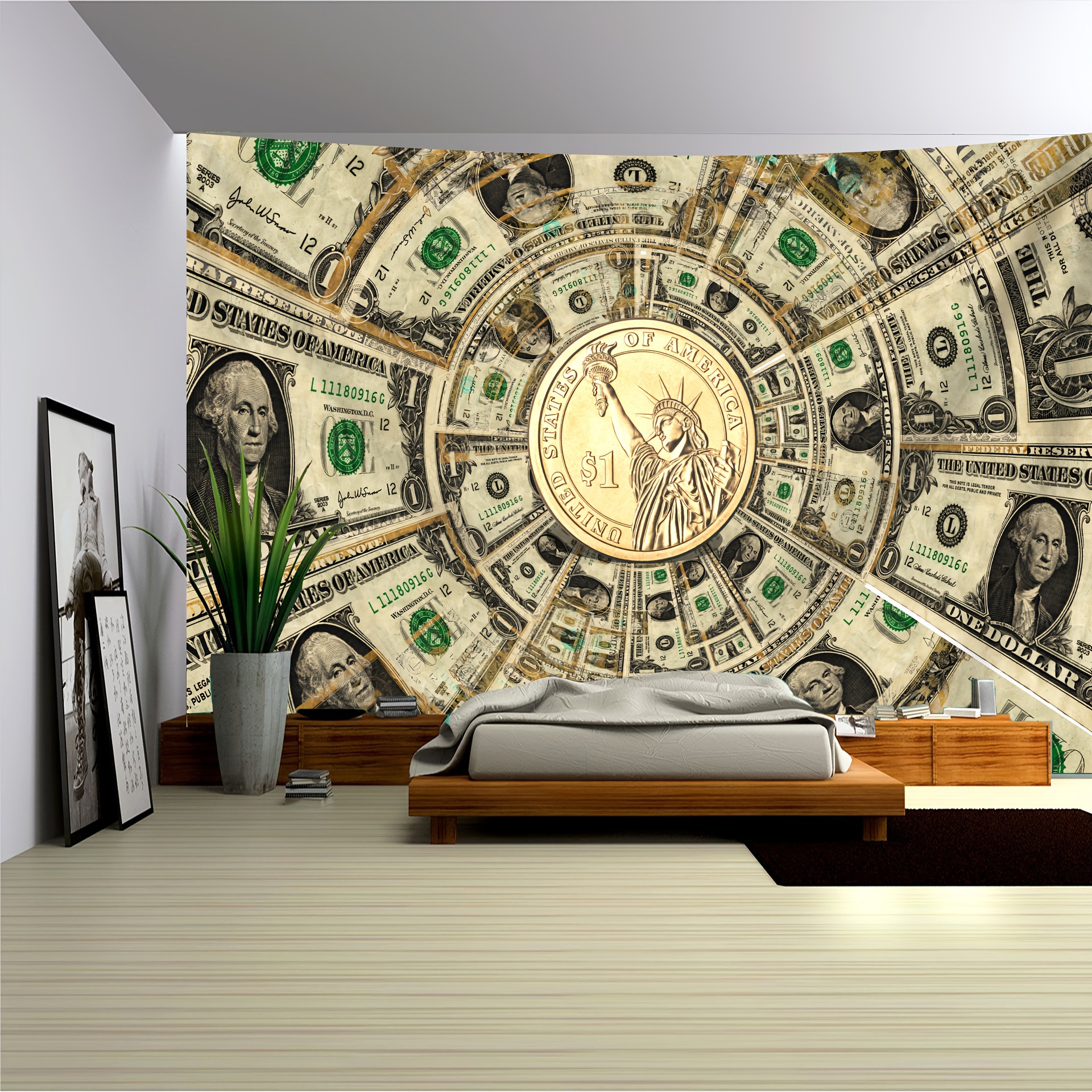 

1pc Funny Us Dollar Tapestry, Large Size Photo Background, Bedroom Aesthetic Hanging Tapestry, For Bedroom Office Living Room Home Decor, With Free Accessories