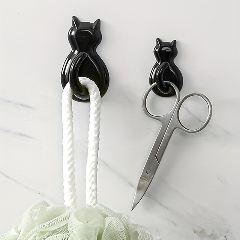 

6 pièces/12 pièces Crochets de Minou Noir : Accessoires de Maison Mignons - Montage au Mur, en Plastique, Facile à Installer