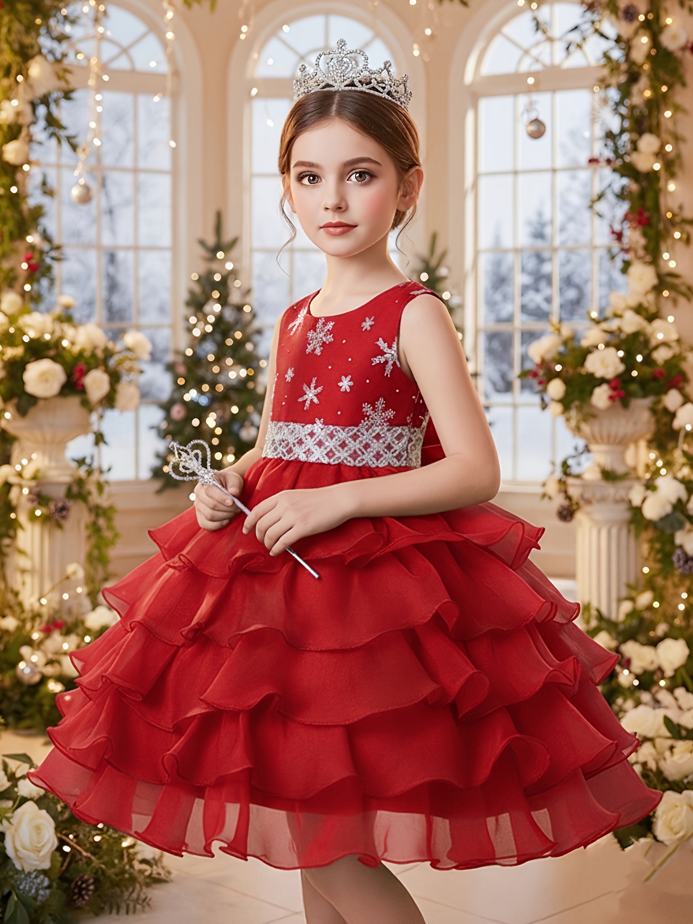 toddler girls tulle dress cute snowflake pattern long sleeve dress for  daily life and christmas party - kids' fashion - Temu