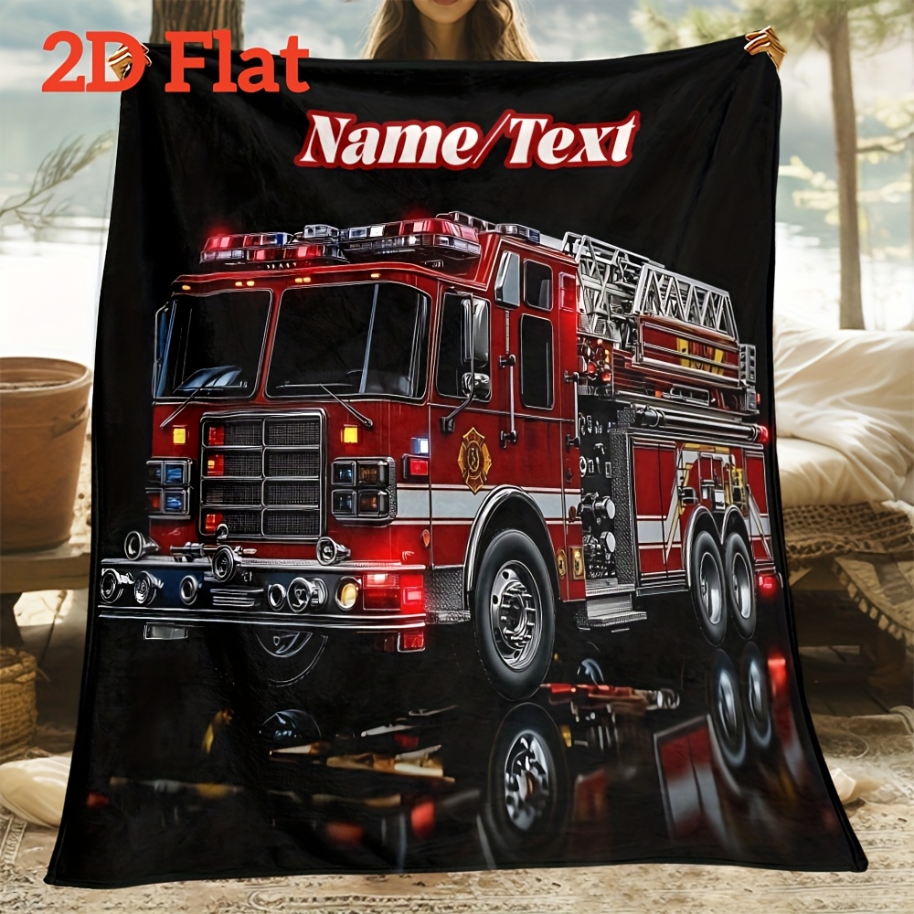 TEMU 2d Flat 1pc Custom Name Truck Ultra Soft Lightweight Flannel Blanket-cozy Warm Throw For Camping Travel, Holiday Gift For , Use On Sofa Bed