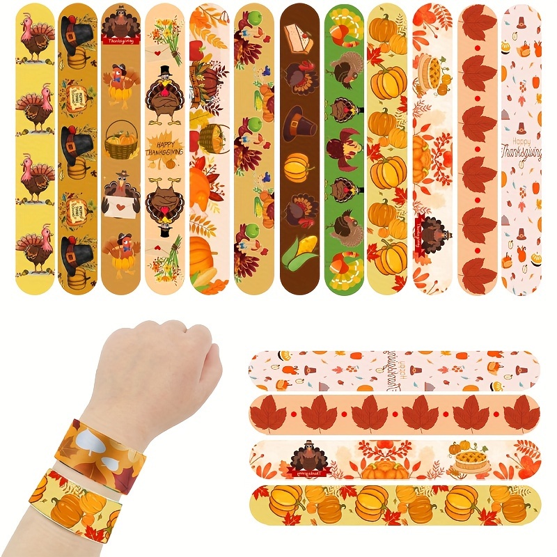 

24pcs Thanksgiving Slap Bracelets - Autumn Maple Leaf, Turkey & - Fall Party Favors, Classroom & Decorations