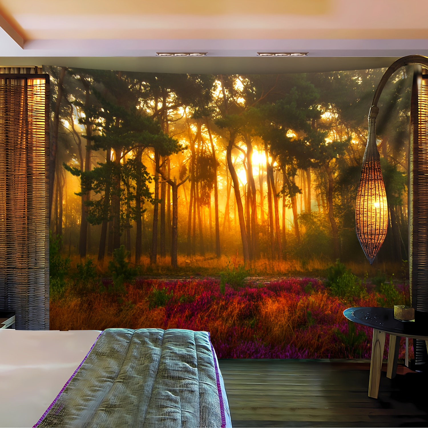 Mysterious Sunset Forest Landscape Tapestry Large Wall Hanging_voghion.com