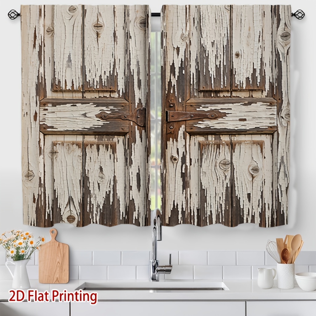 TEMU 2pcs Panel 2pcs Grain Print Curtains Suitable For Living Room, Kitchen, Bedroom - Semi-sheer Privacy Window Drapes With Wood Paneling, Fabric,