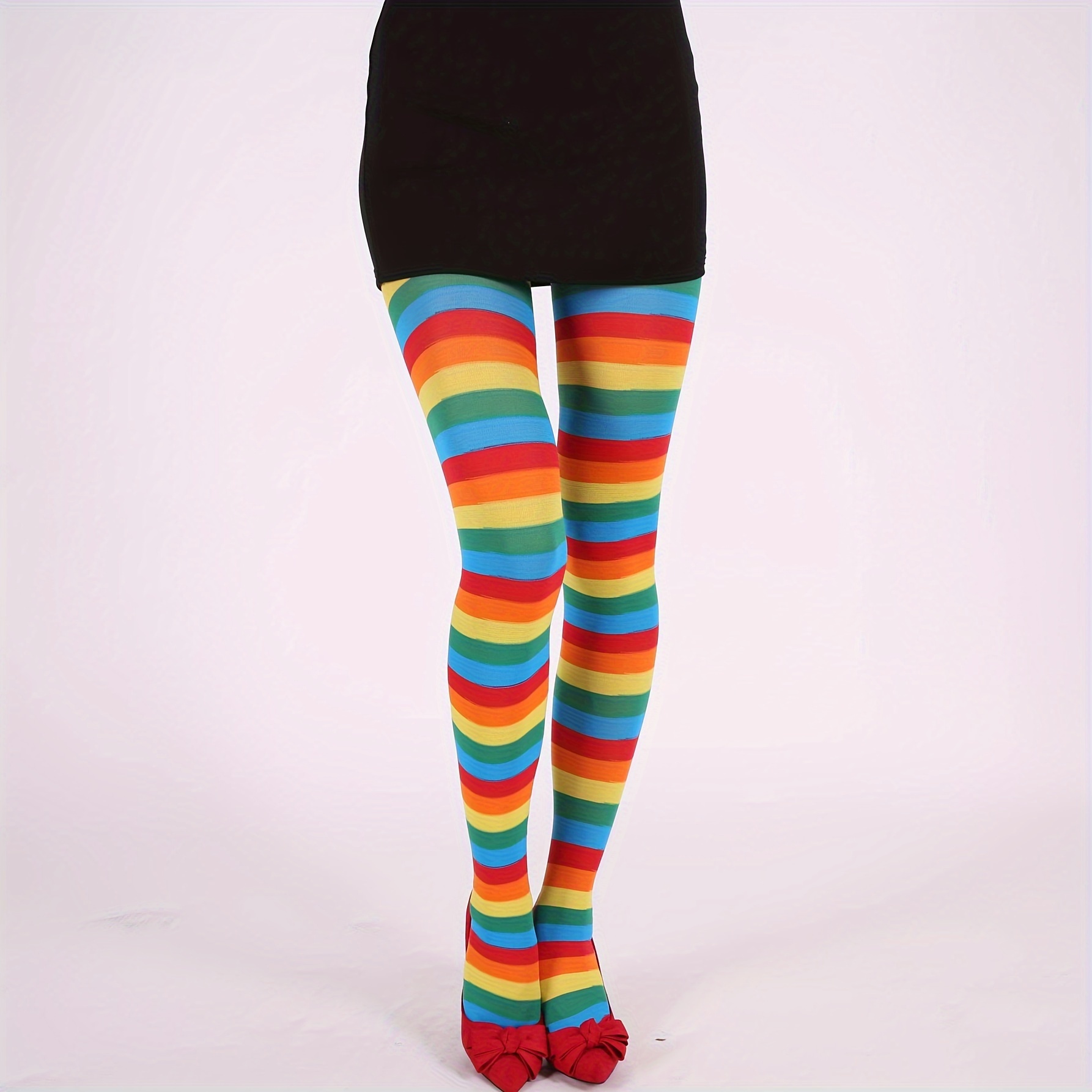 

1 Pair Rainbow Color Block Striped Tights, Colorful Festive Hosiery, Perfect For Easter, Halloween, Christmas Party Costume Accessory