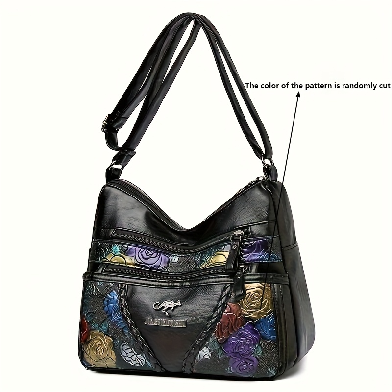 Women's Vintage Floral Large Capacity Crossbody Bag Shoulder Bag Casual Purse Coin Purse