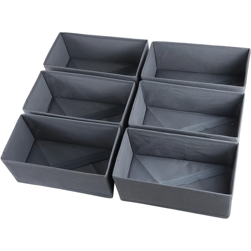 Image of 6pcs Space- Foldable Storage Organizer For Clothes, Underwear & Socks | Tension Mounted Fabric Drawer Divider, Brushed Canvas End