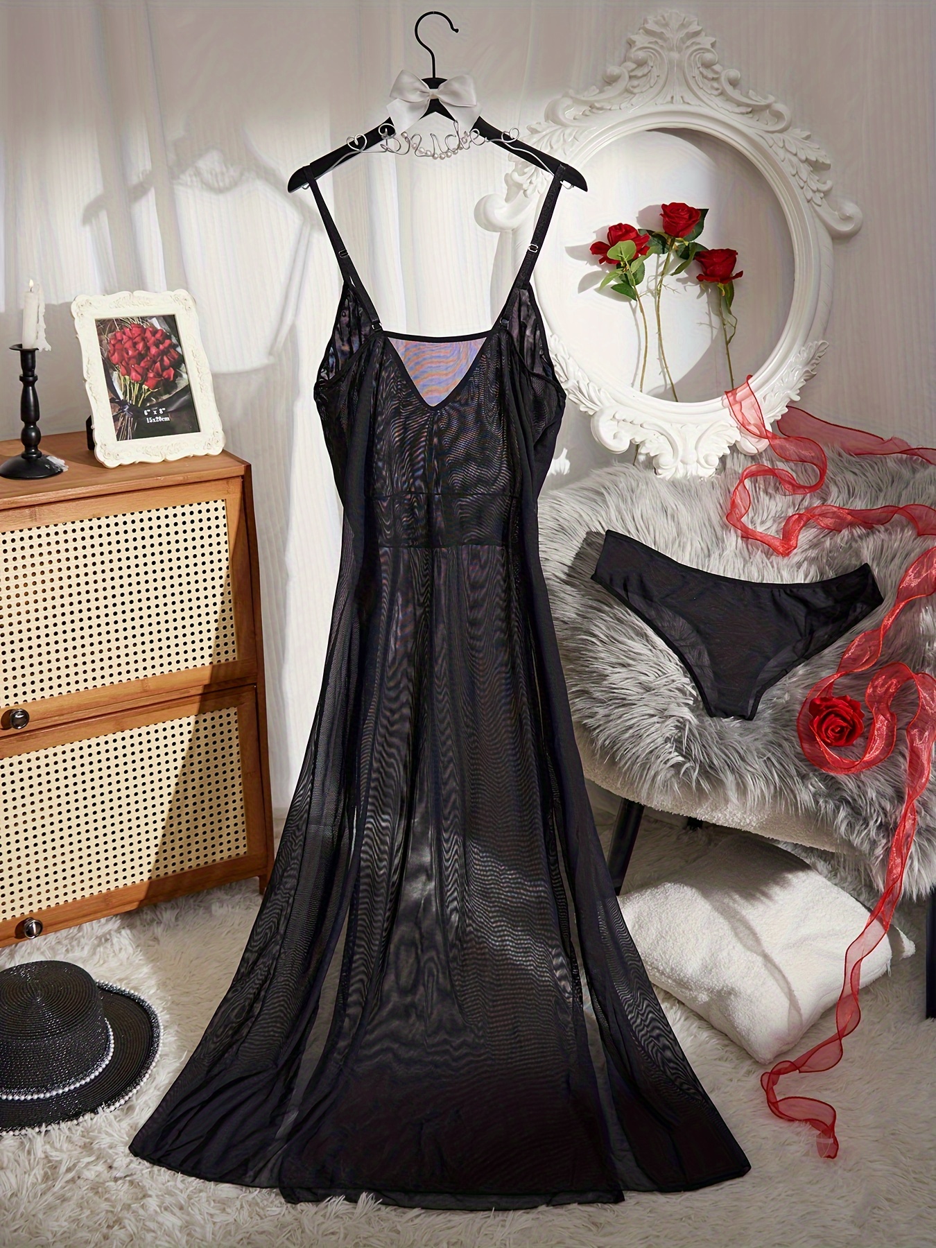 Buy Babydoll Women's Plus Size Split Long Mesh Lingerie Dress