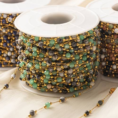 50cm 1meter stainless steel 3mm mixed round stone beads necklace bracelet making supplies accessory materials