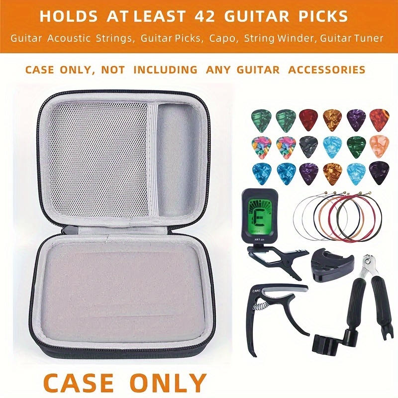 

Portable Guitar Pick Holder Case Box With Pick Slot Black Yellow Guitar Capo Tuner Strings Storage Pouch Bag Guitar Parts