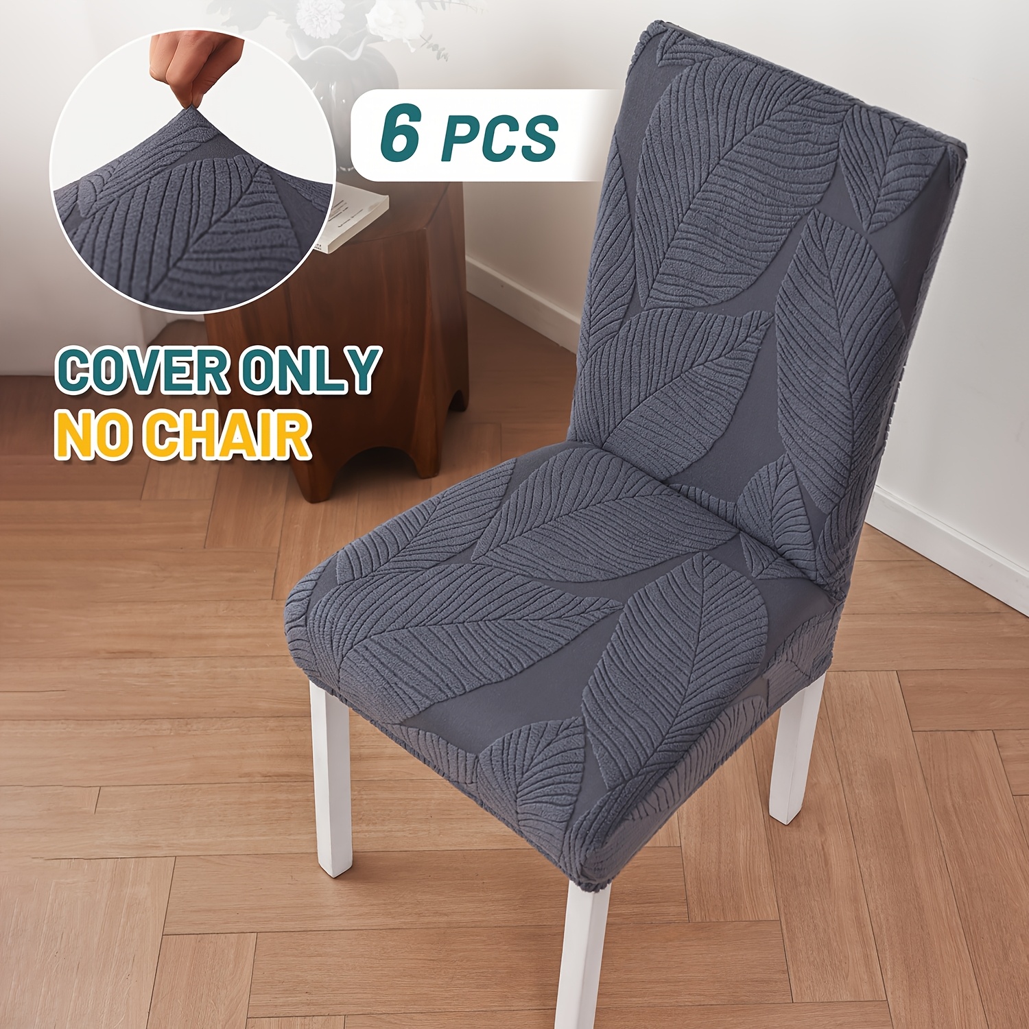 Image of 4/6pcs Leaf Pattern Stretch Full-cover Chair Slipcover Set, Soft High-elasticity Fabric, Suitable For Home Chair Decoration And Protection