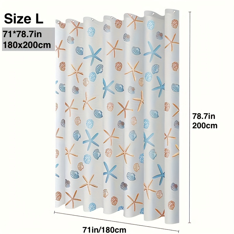 Image of 1pc Plastic Starfish Shells Shower Curtain Liner With Hooks, Sturdy And Durable Bathroom Curtain Liner, Transparent Bath Curtain, Bathroom Partitions Bathroom Additions, Ocean Theme, Starfish