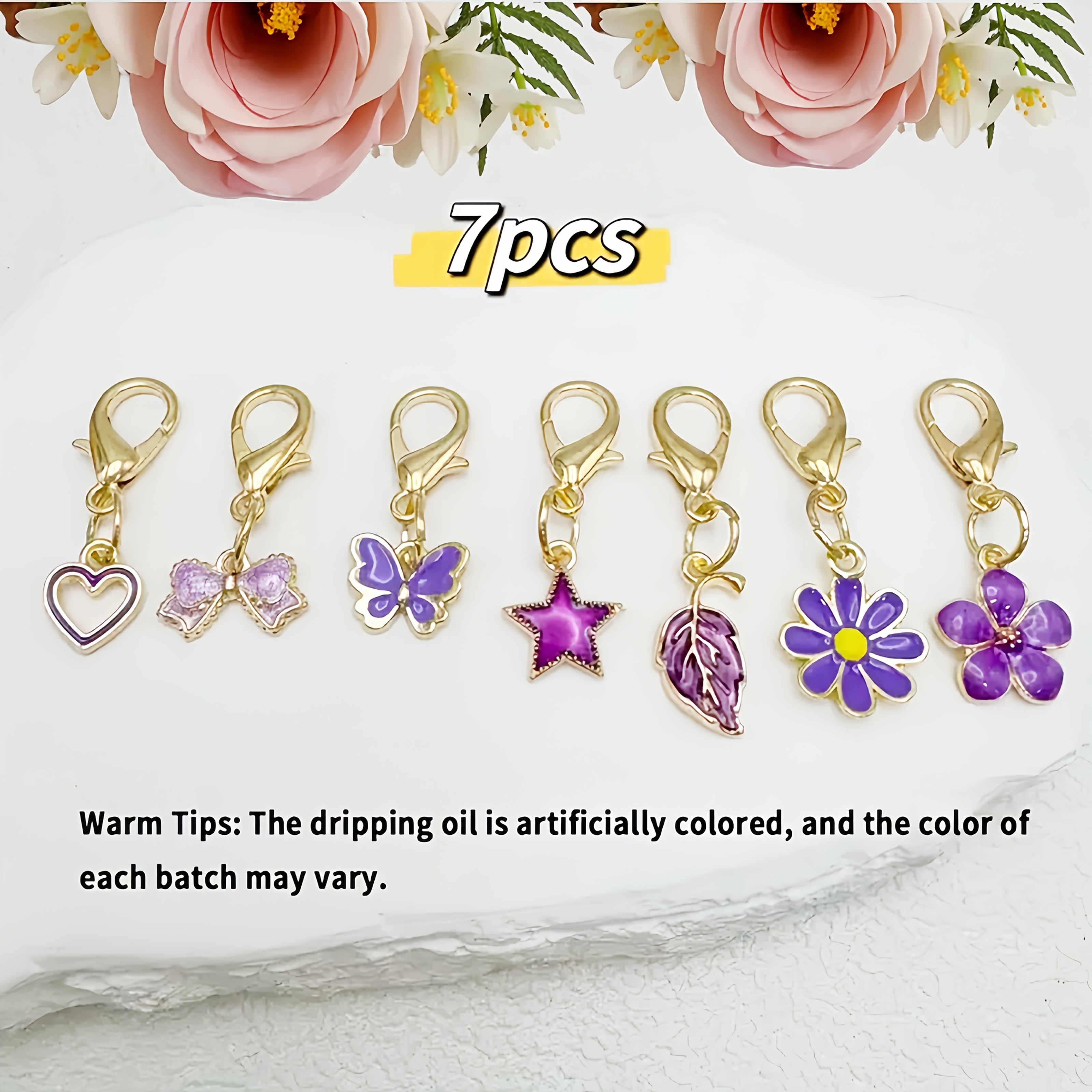 E-shop 7 Stück Öltropfen-Herz, Schleife, fünfzackiger Stern Blumenanhänger für die Verwendung an Gürteln oder als abnehmbare Deko-Clips