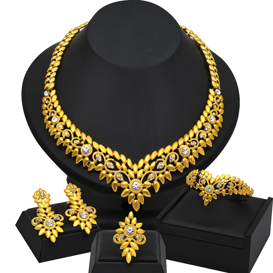 

1 Necklace + 1 Bracelet + 1 Of + 1 Arabic Jewelry Set 4pcs Zinc Alloy Gold- Suitable For Matching Accessories Engagement Jewelry