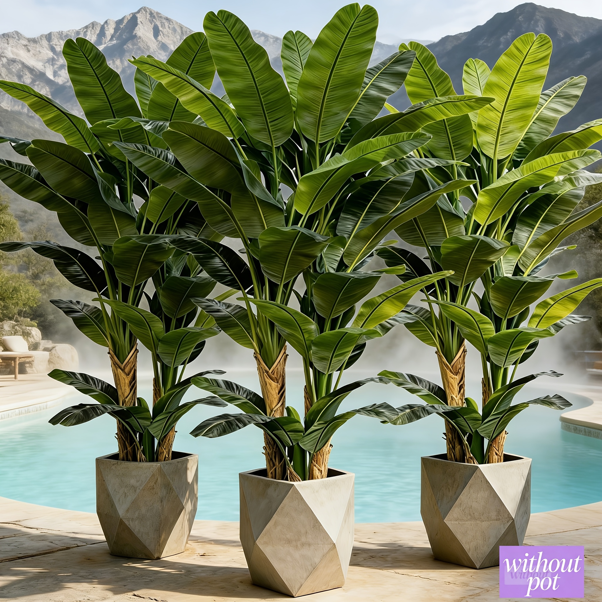 3pcs Set - Large Artificial Palm Trees - Outdoor Faux Greenery - Banana Tree | Broad, Lush Leaves and Branches, Maintenance-Free, Suitable for Indoor/Outdoor Decoration, Decor for Scenes Like Gardens, Courtyards, Living Rooms, Bedrooms