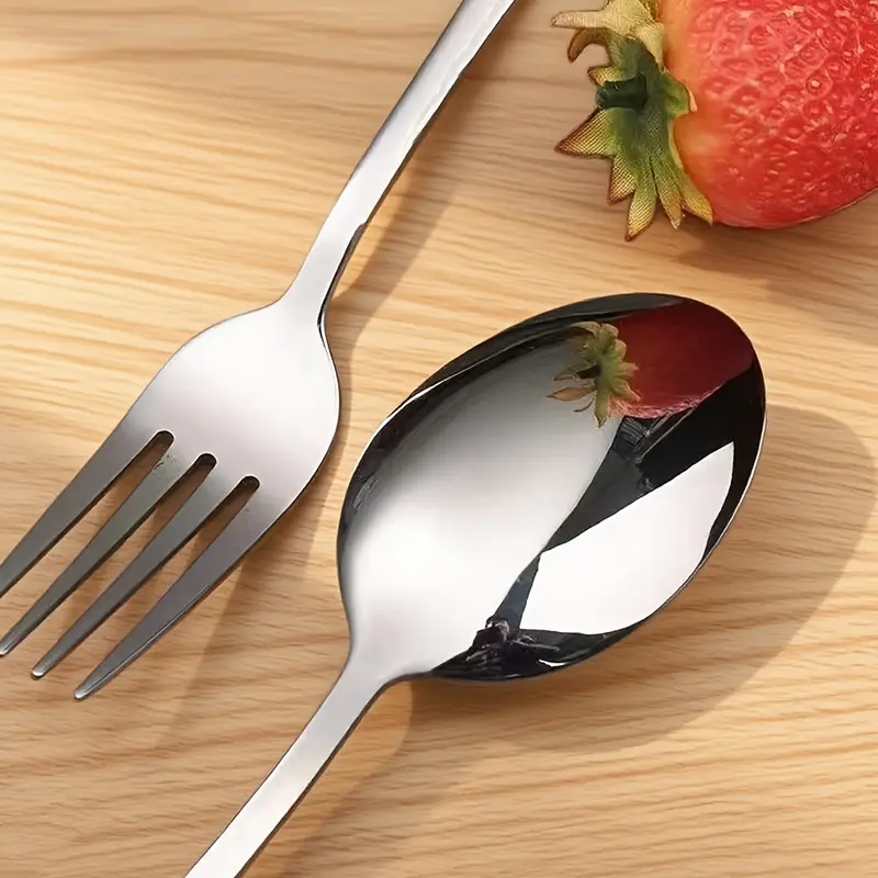 5pcs portable stainless steel cutlery set with storage box, reusible silverware camping utensils knife dishwasher safe for work school picnic travel lunchbox kit Product details 9
