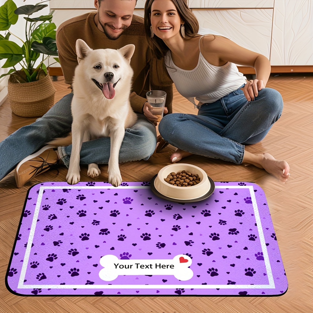 TEMU 1pc Customized Pet Feeding Mat, Personalized Dog Name Absorbent Dog Food And Water Bowl Mat, Stain-free Quick Drying Dog Water Dispenser Mat, Non-slip Indoor Pet Dog Placemat