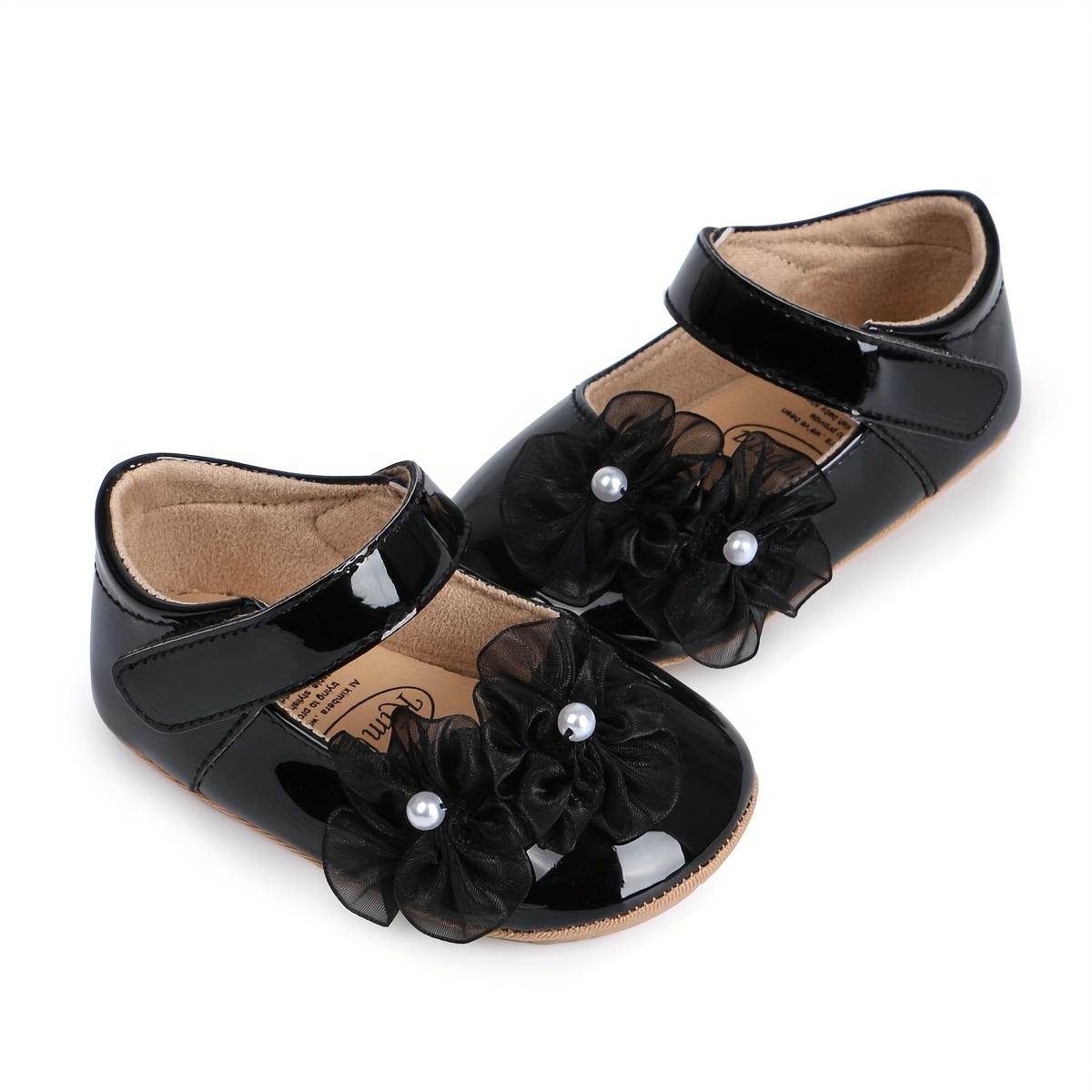 Baby Girls Soft Princess Dress Flats Shoes Infant Wedding Pearl Flower Decoration Mary Jane First Walker Newborn Shoe Baptism Shoes