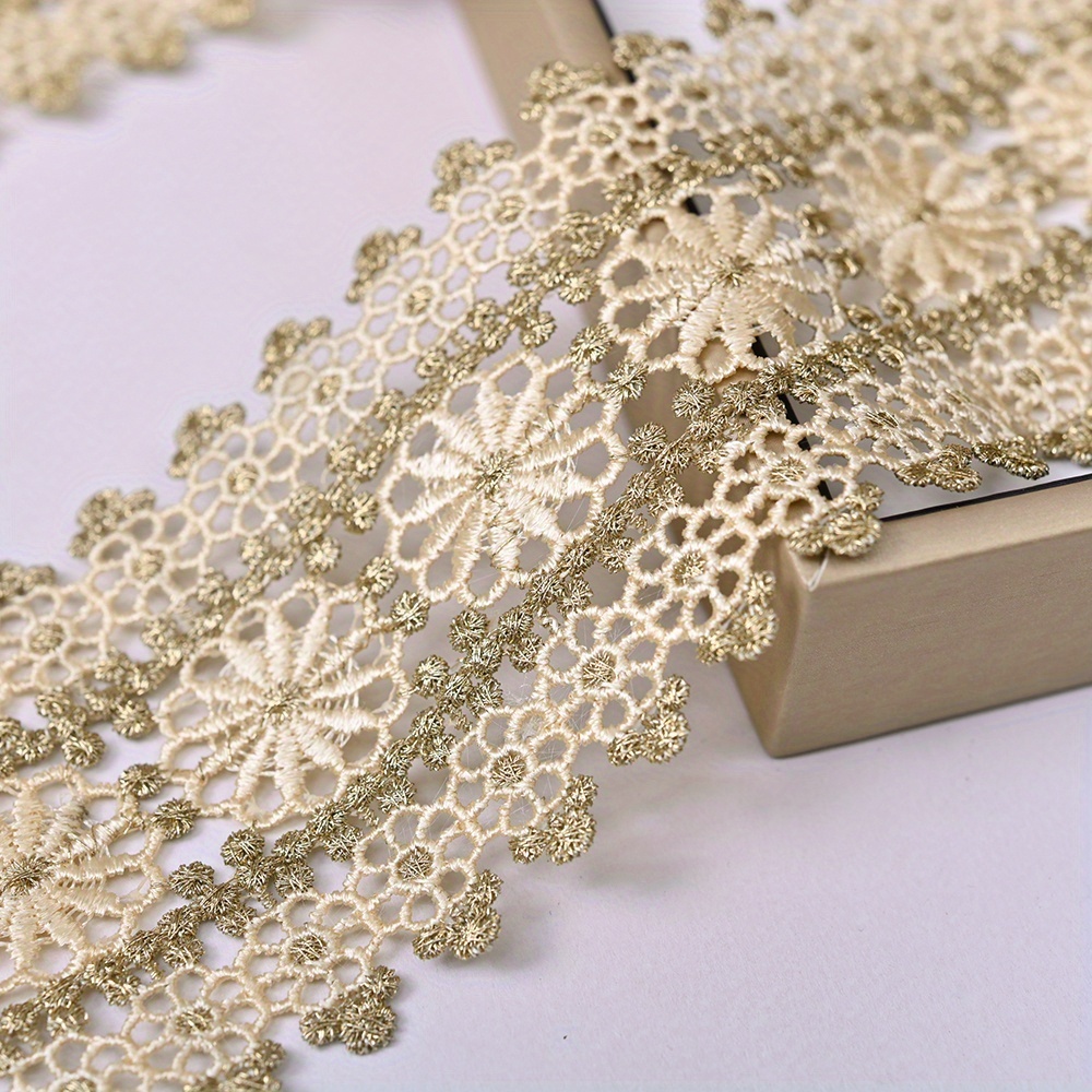 TEMU Patch dentelle ajourée brodée dorée à large bordure florale pour décoration de tissu et accessoire de bricolage pour vêtements