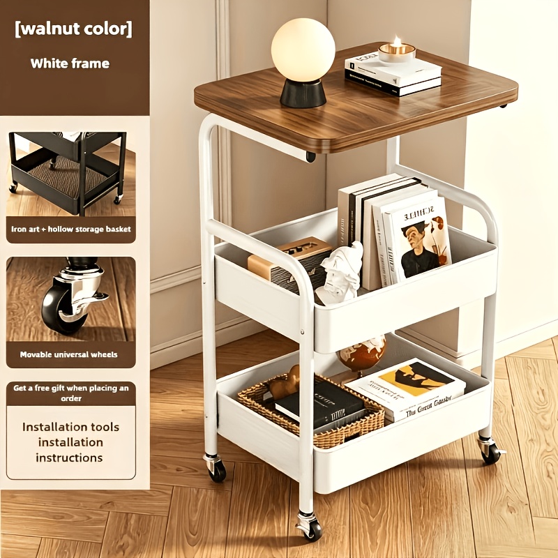 TEMU A Storage Rack With Shelf Baskets, Solid Wood Top Shelf, Kitchen Trolley, Made Of Carbon Steel, Sturdy And Durable, For Storing Kitchen Shelve,