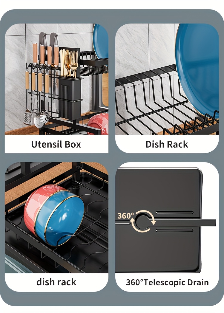dish drying rack kitchen organizers and storage 2 tier kitchen organizers and storage for dishes bowls cutlery black local warehouse Product details 1