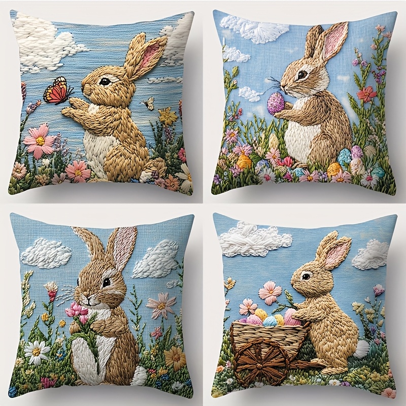 

4pcs, Easter, Bunny Egg And Pillowcases, 17.72 X 17.72 Inches, Comfortable Matching, And Beautiful, Machine Washable, With Zipper, Suitable For Sofa, Car, Bedroom Decoration, No Pillow .