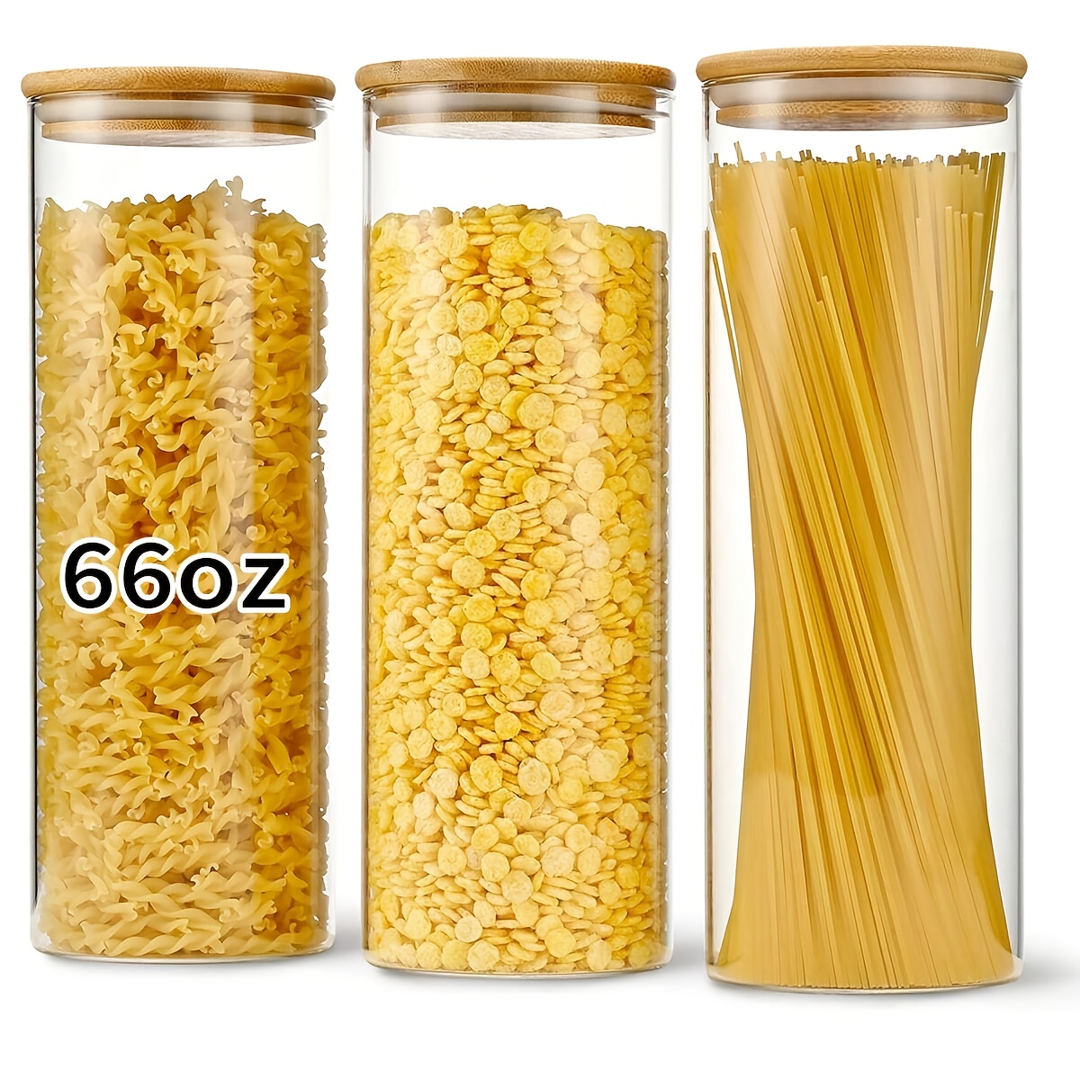 TEMU 3/6pcs Glass Food Storage Jars With Lids, 66oz/1400ml Large Capacity, Perfect For Storing Pasta, , Nuts, Coffee, Cereal, Flour, Etc. Use Glass Jars To Organize Your Kitchen And Pantry